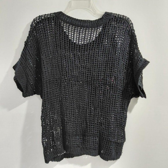 Womens Black Crochet Knit Flower Applique Short Sleeve Top XL - Picture 8 of 11